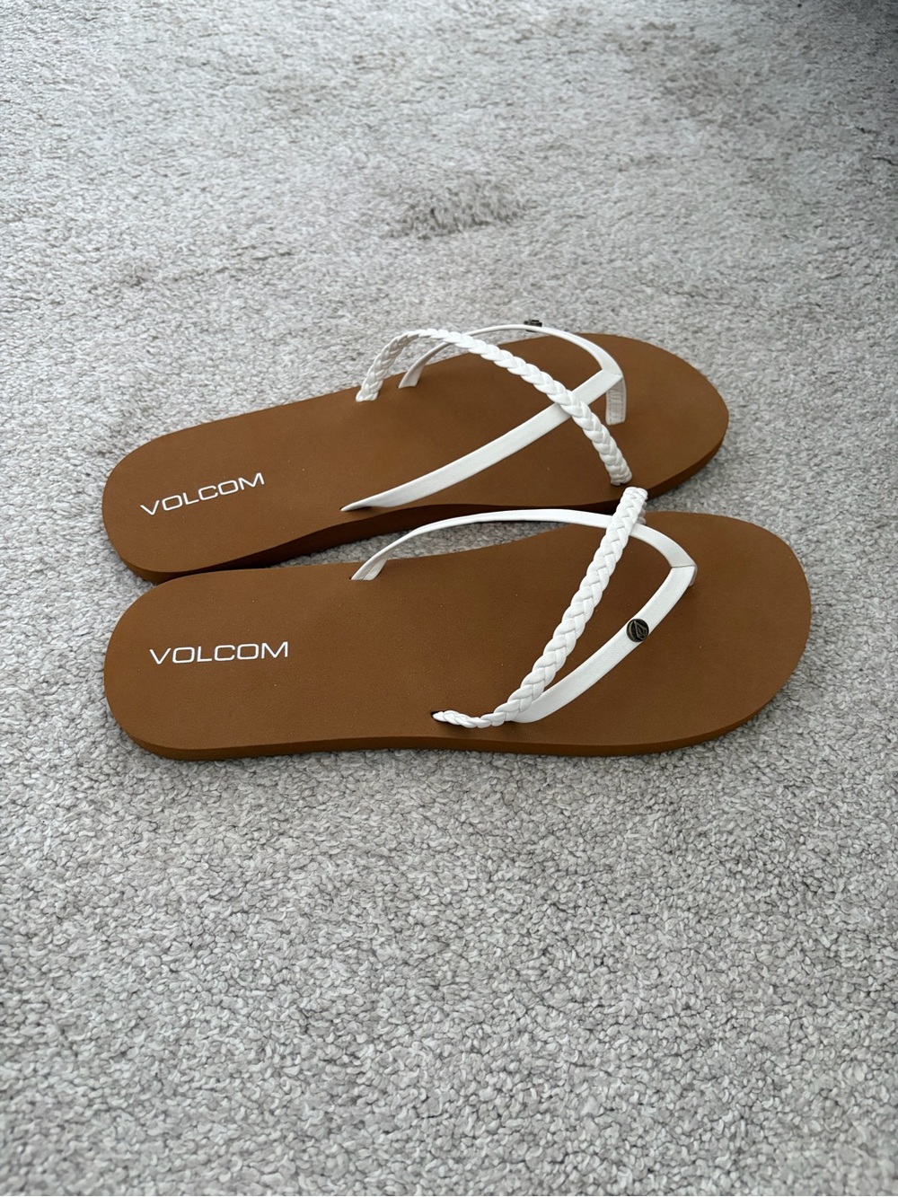Volcom Women's White Braided-Strap Brown Footbed Sandals